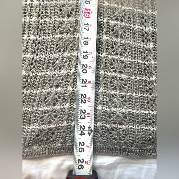 Tommy Bahama Open Knit Gray Striped Long Sleeve Linen Sweater Top Women’s M - Picture 8 of 11